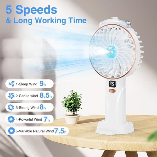Håndholdt ventilator med LED-display - 3000mAh - Hvid - 1 stk