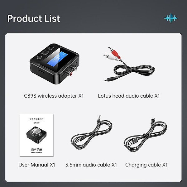 Bluetooth 5.0 Audio Transmitter Receiver LCD Display RCA 3.5mm AUX USB Dongle Stereo Trådløs Adapter Til Bil PC TV Hovedtelefoner