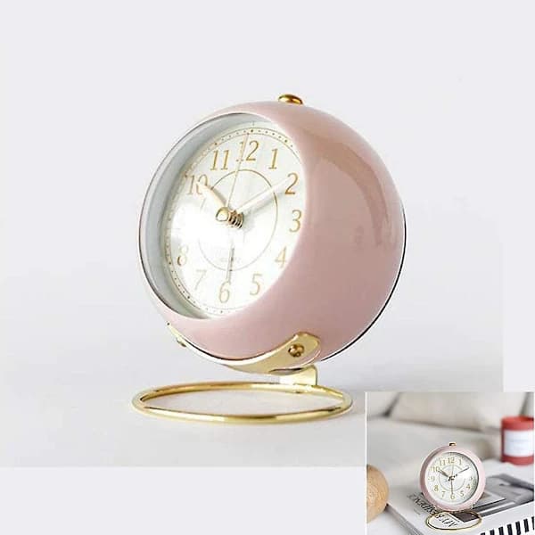 Clock, Small Silent Table Clock, Classic Retro Alarm Clock, Non-Ticking, Night Light, Soundless Pink