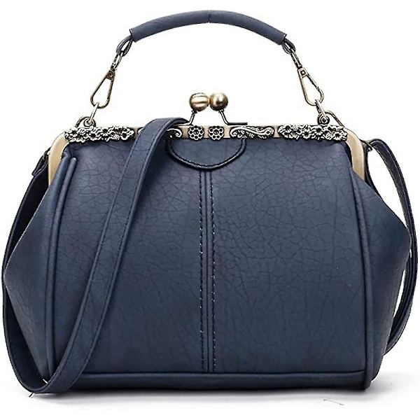 Retro hul håndtaske til kvinder læder skuldertaske aften clutch taske - Blå