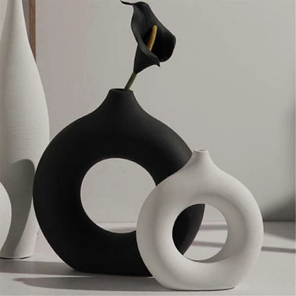 Nordisk Keramisk Vase Dekor Donuts Blomsterpotte Romdekorasjon Hvit, m