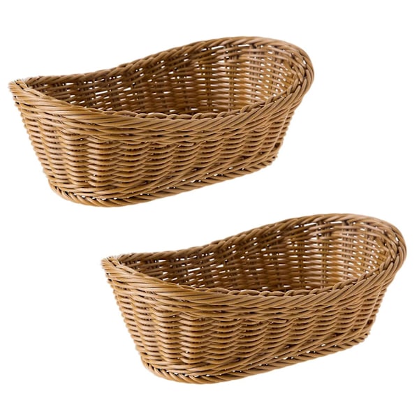 2x Oval Wicker Flätad Korg Brödkorg Serveringskorg, 11 Tums Förvaringskorg För Mat Frukt Kosme