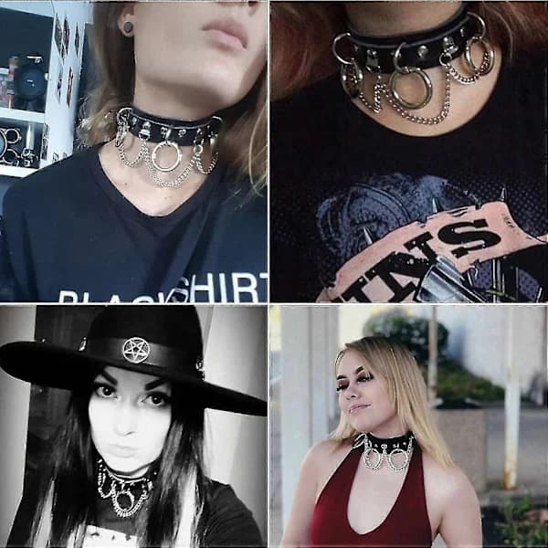 Läderhalsband, PU-läder Punk Rock Gothic Emo O-ring Spiknitar Halsband