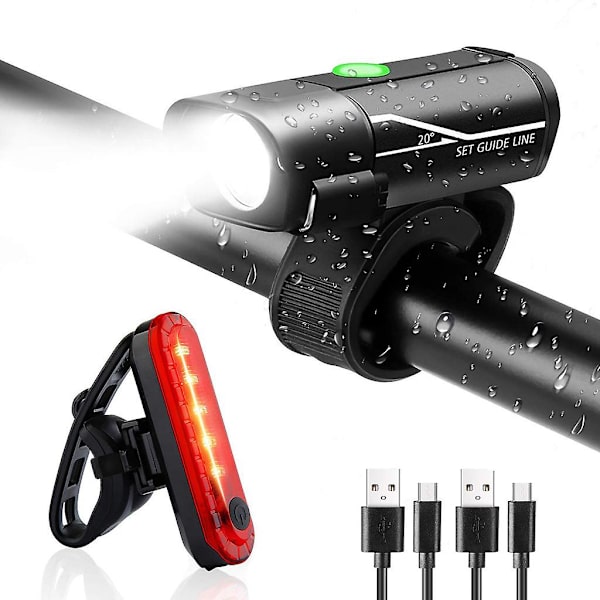 USB-ladattava vedenpitävä polkupyörän etuvalo, sopii yöpyöräilyyn maastopyörään - etuvalo + 056 takavalo (yksi pakkaus)
