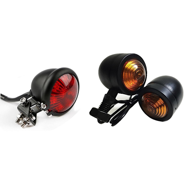 4 stk. Svart motorsykkel blinklyslampe for Chopper Bobber & 1 stk. Rød 12v Led Svart Justerbar