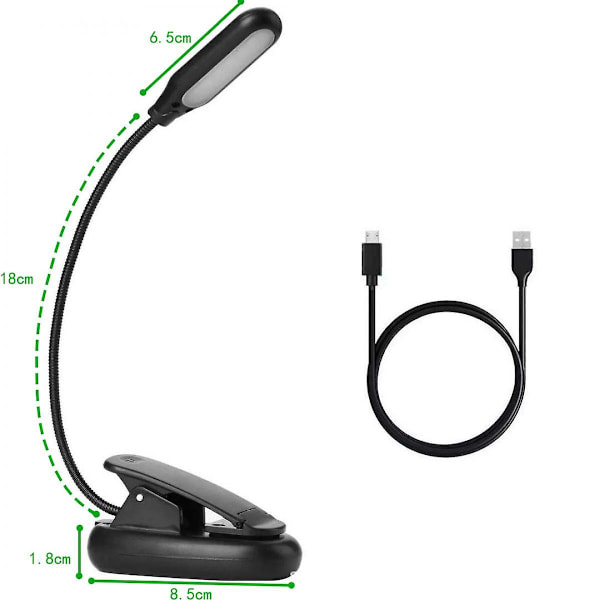 Boglampe, Led Usb Genopladelig Læselampe Med 3-niveau