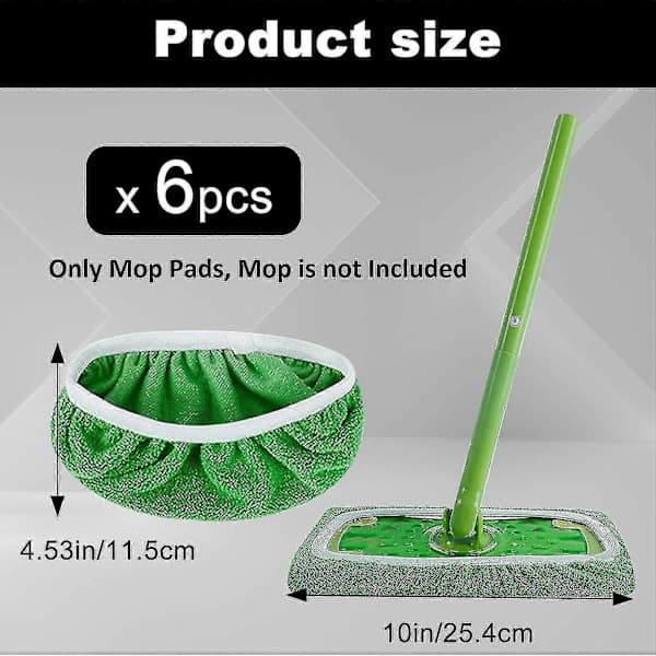 6 stk. Genanvendelige Mikrofiber Moppepuder til Swiffer Sweeper Moppe, Tørre Fejeklude - Våde Moppeklude til Gulvvask