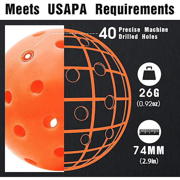 Pickleballs 6-pack Pickleball-bollar Uppfyller USAPA-krav | Välj inomhus eller utomhus | Dubbelton Luminous Grön Blå Rosa Tangerin Gul