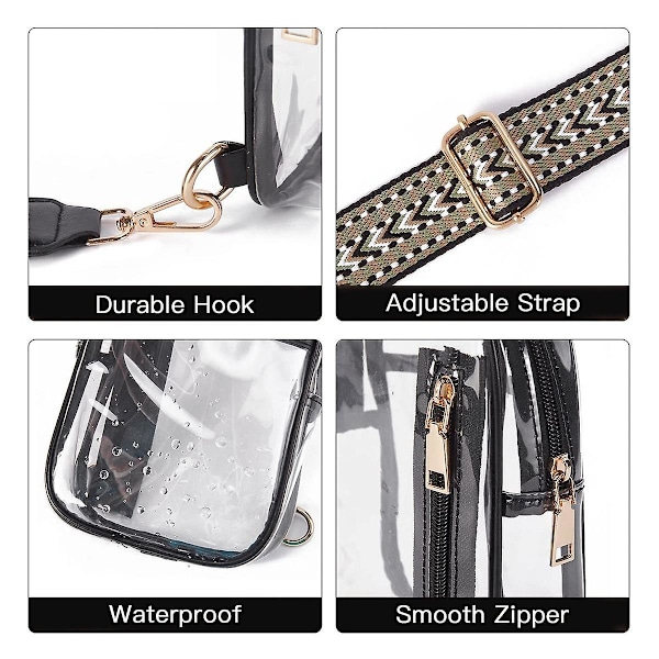 Klar Sling Bag, Klar Crossbody Taske Punge Til Kvinder Heavy Duty Transparent Brysttaske Med Justerbar