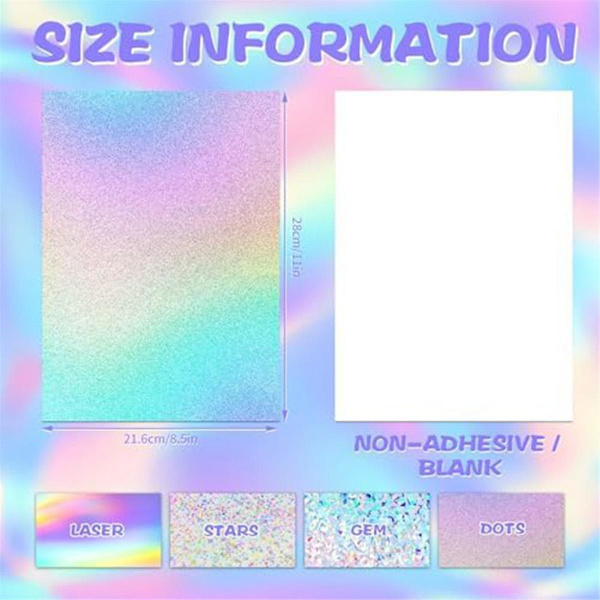 24 ark Holografisk Kartong Glitter Regnbåge Spegelpapper Tjockt Kartong För Hantverk, Korttillverkning
