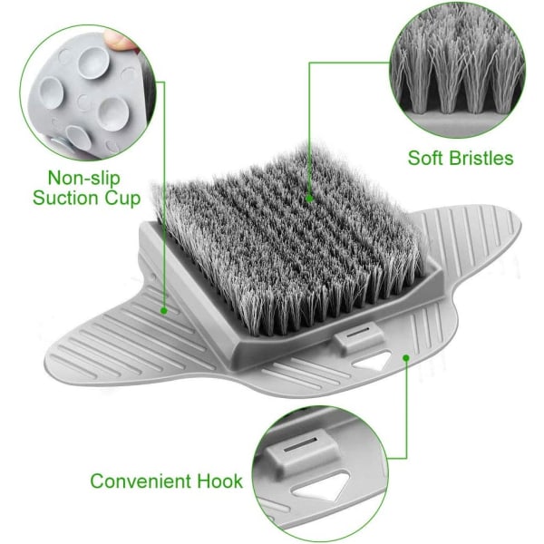 Fotmassager duschborste med halkfri sugkopp, 1 st, grå