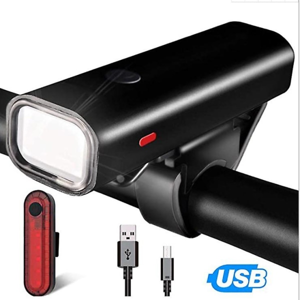 Super Bright USB Rechargeable Bicycle Headlight and Rear Taillight, 4 Lighting Modes-V9 Headlight+056 Taillight (One Set)