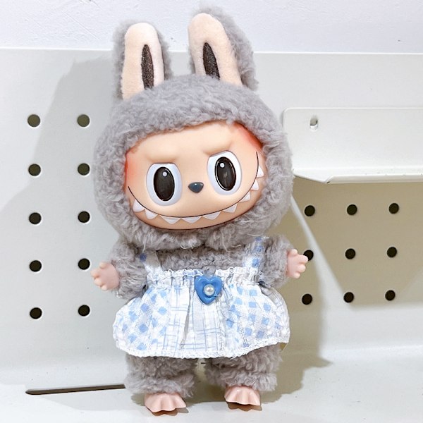 [HH]Labubu V1 Dockkläder 17cm Tumlar Hoodie Outfit Kostym Blind Box Popmart ToNot Original March spring blue