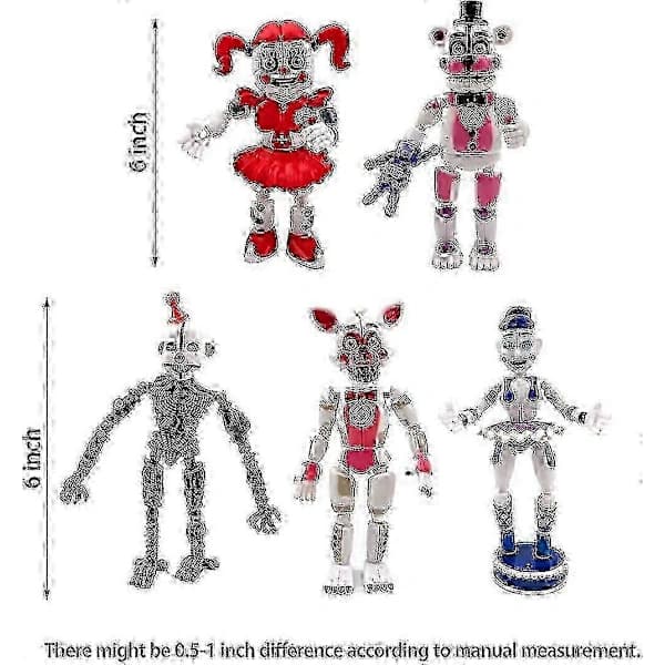 HA-Hett 5-pack FNAF Actionfigur Set: Funtime Freddy & Foxy med rörliga leder, present för samlare