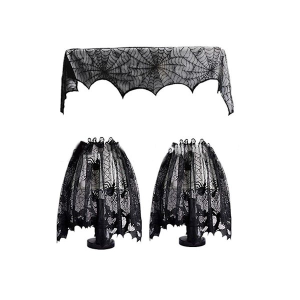 1 set Halloween-dekoration svart spets spindelnät eldstad mantel sjalomslag festliga festtillbehör