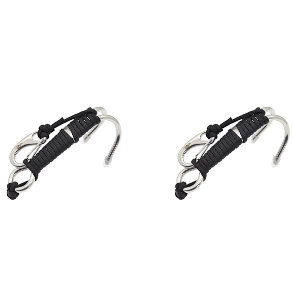2x Scuba Diving Dobbel Dual Rustfritt Stål Reef Drift Hook Med Line Og Klips Hook Svart