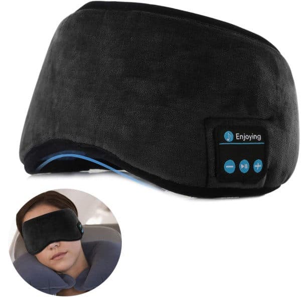 Bluetooth sovemaske hodetelefoner søvn reise musikk øyne svart