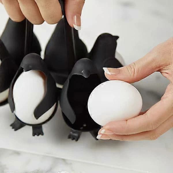 HA~Egguins 3-i-1 Eggeholder for matlaging, oppbevaring og servering, Pingvinform B