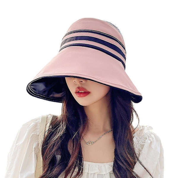 Fisherman'S Hat Large Eaves Sun Hat Ms. Anti-Uv Spring And Summer Face Shading Sun Black Rubber Cap Empty Top Sun Hat, Pink