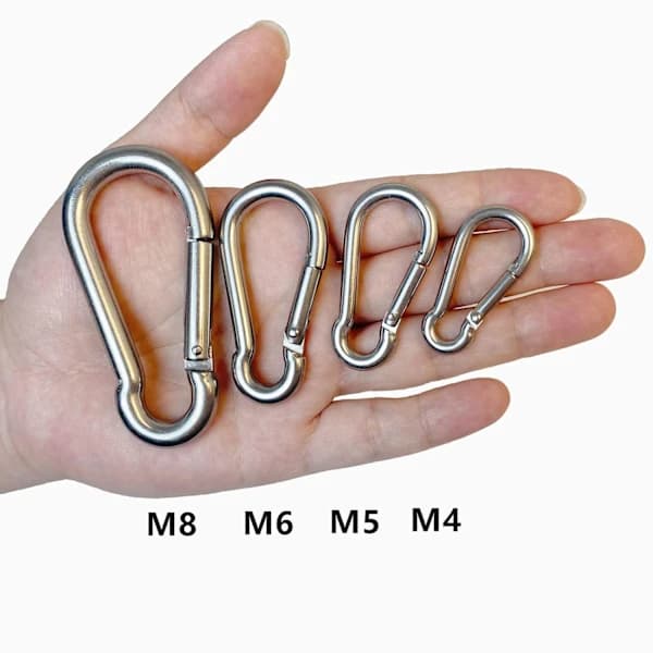 8-pack Små Karbinhakar - Rostfri karbinhake med fjäder - M5 A A