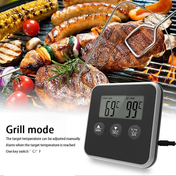Elektronisk digital LCD-mattermometer sond BBQ köttmatlagning temperatur matlagning temperatur kökslarm matlagningstimer, svart