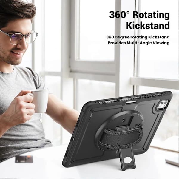 HA~Etui med stativ, PC TPE tabletbeskyttelse med håndrem til iPad Pro 13 (2024) M4
