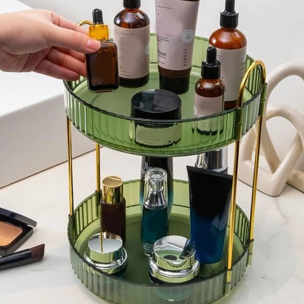 Roterende Makeup Organizer Stor kapacitet Kosmetisk Kommode Holder mørkegrøn2 32*23*21.5*5cm