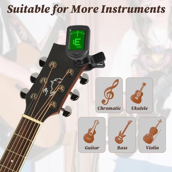 Gitarstemmer Clip-On, digitale stemmere for gitartilbehør med LCD-skjerm