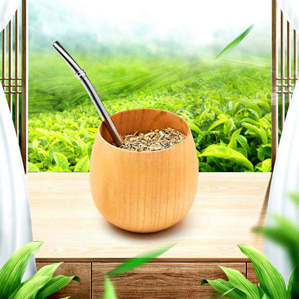 2x Trä Yerba Mate Gourd Mate Teset Naturligt Trä Kaffe Vatten Mate Kopp Med Sked Halm Bombilla Bru