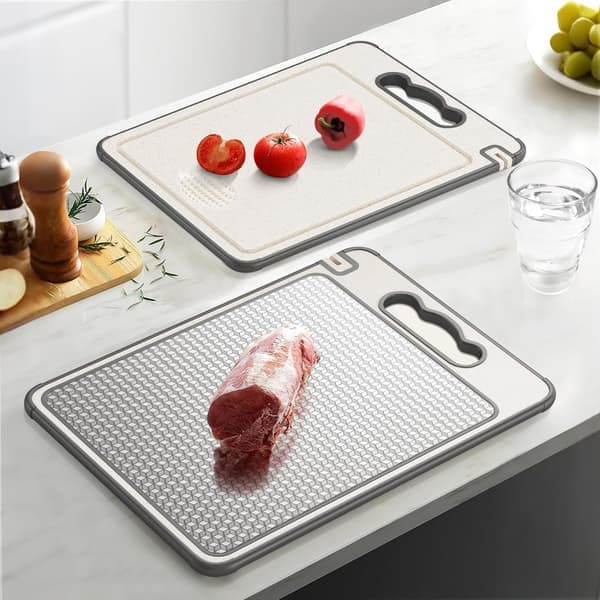 Dubbelsidig skärbräda - 304 rostfritt stål & vetestrå - 36,5x25 cm - Diskmaskinssäker