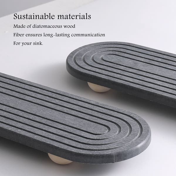 Diatomit Vask Organizer Bakke, Absorberende Hurtigtørrende Rillet Måtte Med Træfødder Til Badeværelse Og Køkken, Mørkegrå, 30 X 10 Cm