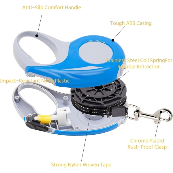 SDIGV Inntrekkbar hundebånd 360 Tangle-Free med Anti-Twist Feeder 5M/16FT Sterk Nylon Tape for Små Mellomstore Hunder