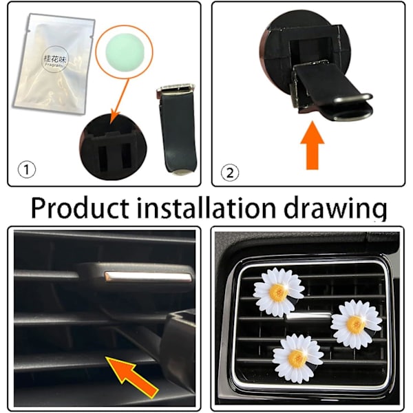 Söpöt kukkailmastointiaukon pidikkeet, 3 kpl Daisy-autonraikastimia ilmanvaihtoaukkojen pidikkeet naisille Auton diffuusorin ilmanvaihtoaukkojen pidikkeet Auton sisustuskoristelu naisille ja tytöille (valkoinen)