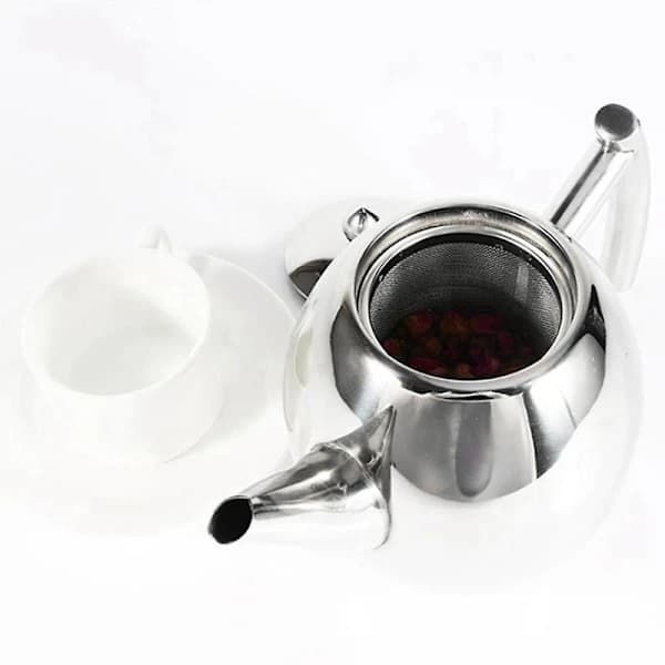 2l Rustfritt Stål Tekanne Med Te Sil Tekanne Med Te Infuser Te-sett Tekanne Infuser Sølv