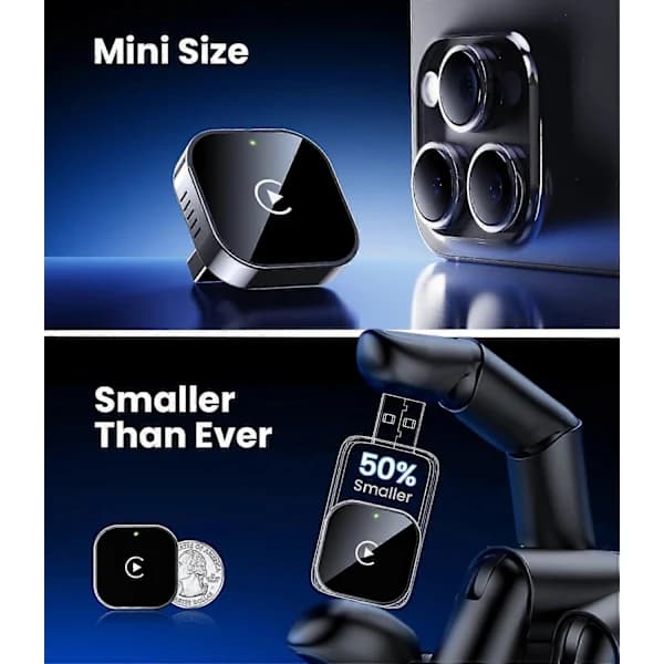 2025 Uusin malli 2025 Päivitetty langaton CarPlay-sovitin & Android Auto -sovitin, Mini & Vakaa langaton CarPlay-dongle iOS 10 Android 11:lle [JUN...