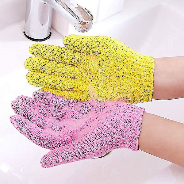 Exfolierande handskar, duschbad dubbelsidiga kroppsskrubbhandskar i olika färger