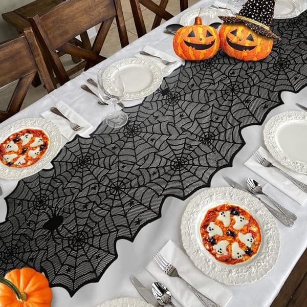Halloween duk - svart spindelvevdesign - 33x183 cm - festdekorasjon