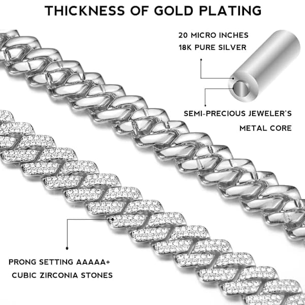 Kubansk ledkæde til mænd 13 mm halskæde guld sølvbelagte halskæder diamant