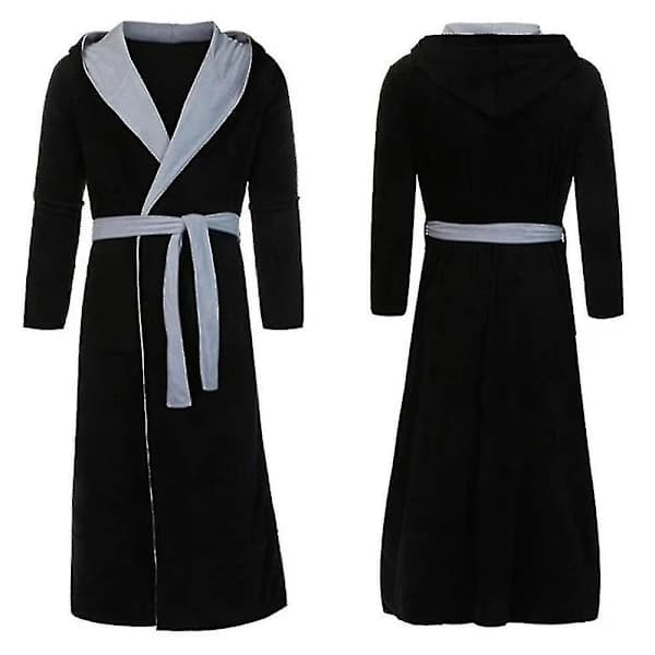 Herr Vinter Varm Hette Kappe Badekåpe Håndkle Lang Morgenkåpe Svart Grå Black Grey 2XL