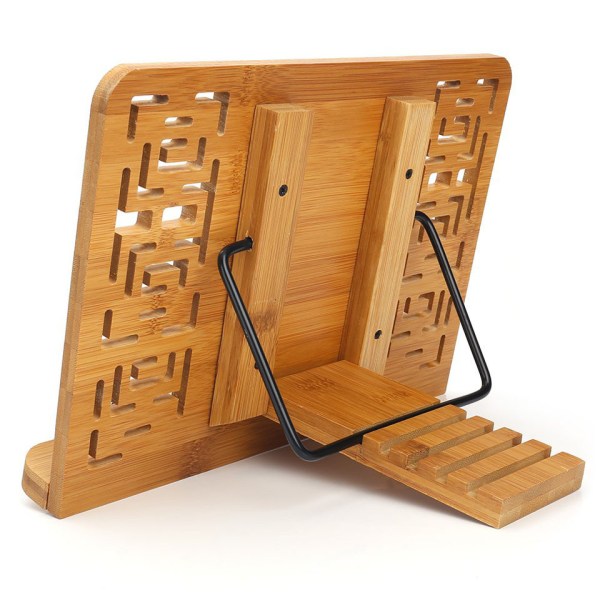 Bambu bokhylla, skrivbordsfilhållare för böcker, surfplatta och pc