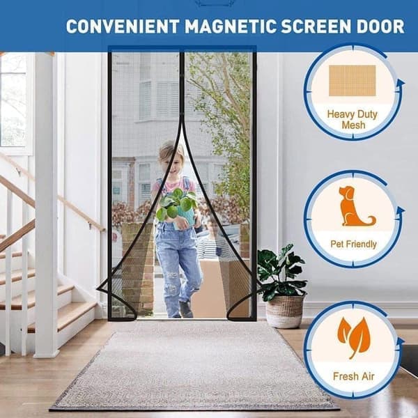 Magnetic Screen Door - Insect Screen with Hook & Loop Fastener, Pins & Magnetic Closure