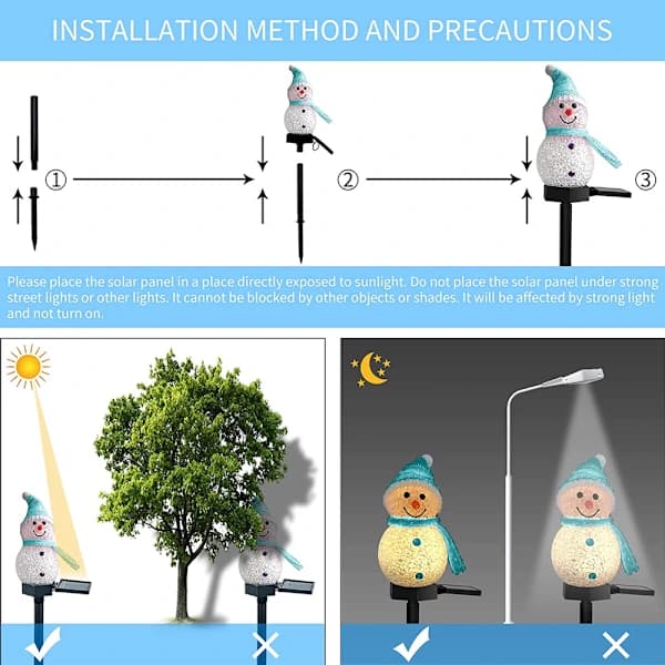 2-pakning Snögubbe Solcellelamper Jul Solcellelamper Hage Snögubbe Dekorative Gårdgangslamper gul