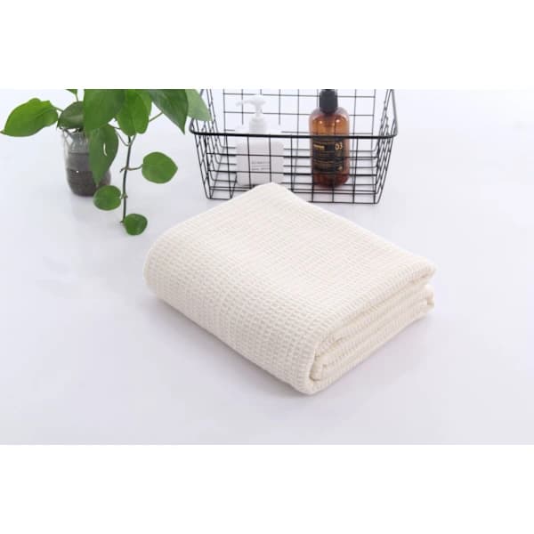 (Vit) Sengeteppe 105 x 150 cm - Bomulls vaffelpiqué - Lett teppe for sommeren - Bomullsteppe for