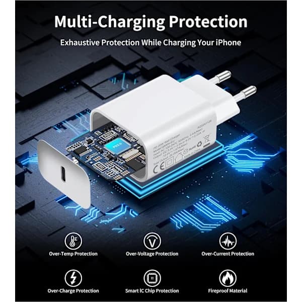 3-pack A-pple 20W USB C Strömadapter Speciellt Utformad för iPhone USB C-kontakt med iPhone 16/15/14/13/12 Plus Pro Max Mini