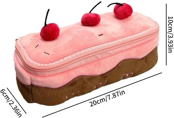 Kirsebærkage Penalhus, Stor Kapacitet Lynlås Organizer, Multifunktionel Makeuptaske Til Piger Og Studerende, Pink, 20 x 6 x 10 cm