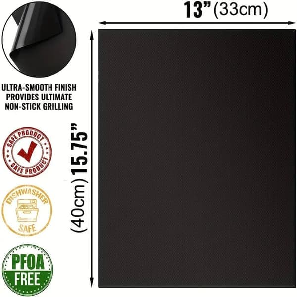 Grillmatte, Ovnmatte, Bakematte - Non Stick - 40x33 cm - Svart