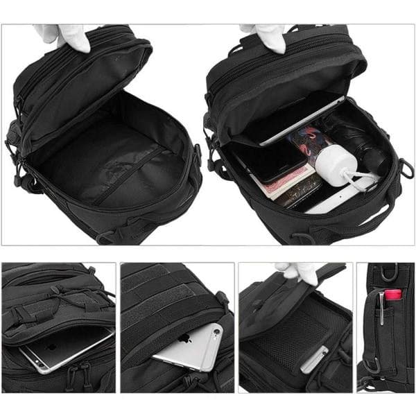 Taktisk Sling Brysttaske Molle Dagrygsæk Mini Rygsæk Assault Pack til Camping Vandring Trekking, Sort