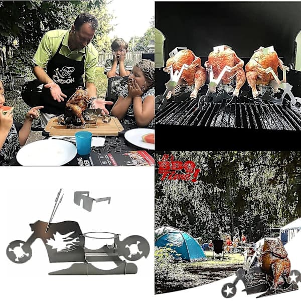 Kyllingeholder til grillning, øldåseholder til kylling, motorcykel øldåse kyllingeholder med briller