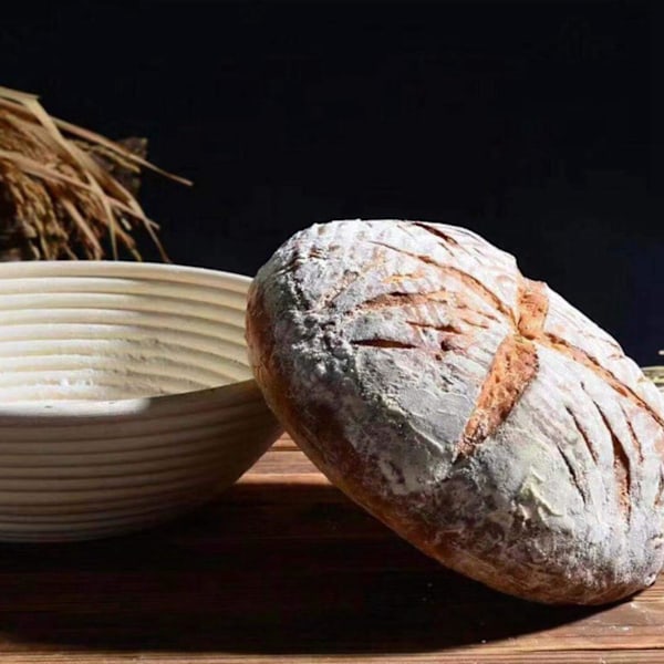 2x Rund Banneton Jäsningskorg Set - Brot Form Oblekt Naturlig Rotting Brödbakningskit Med Tyg