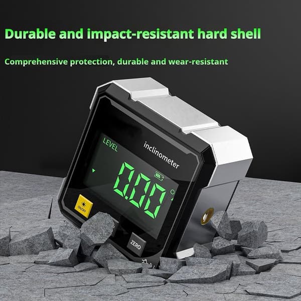 Digital vinkelmåler inklinometer, firesidet magnetisk base, baggrundsbelyst display, USB-opladning, til træbearbejdning og bordsave, sort